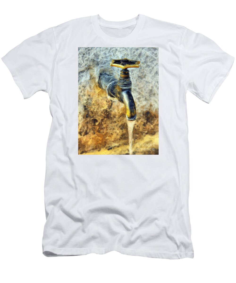 Tap T-Shirt featuring the painting Water Tap by Grigorios Moraitis