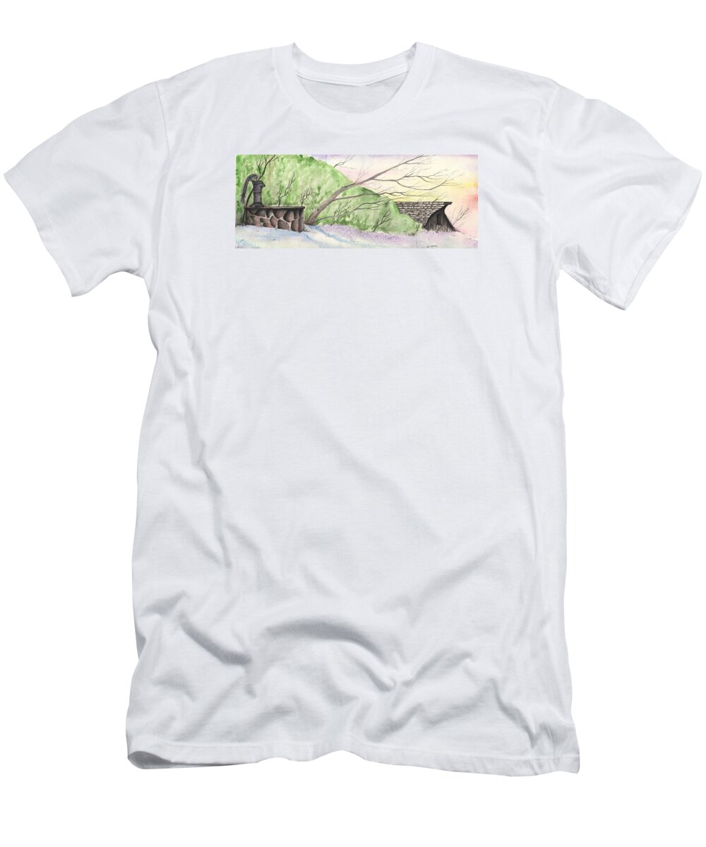 Barn T-Shirt featuring the painting Watercolor barn by Darren Cannell