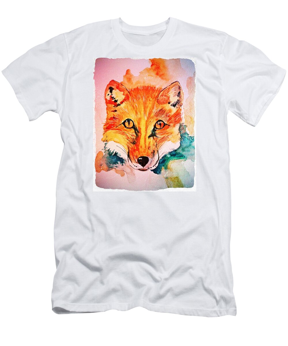 Watercolor Fox T-Shirt featuring the painting Watercolor Fox by Modern Art