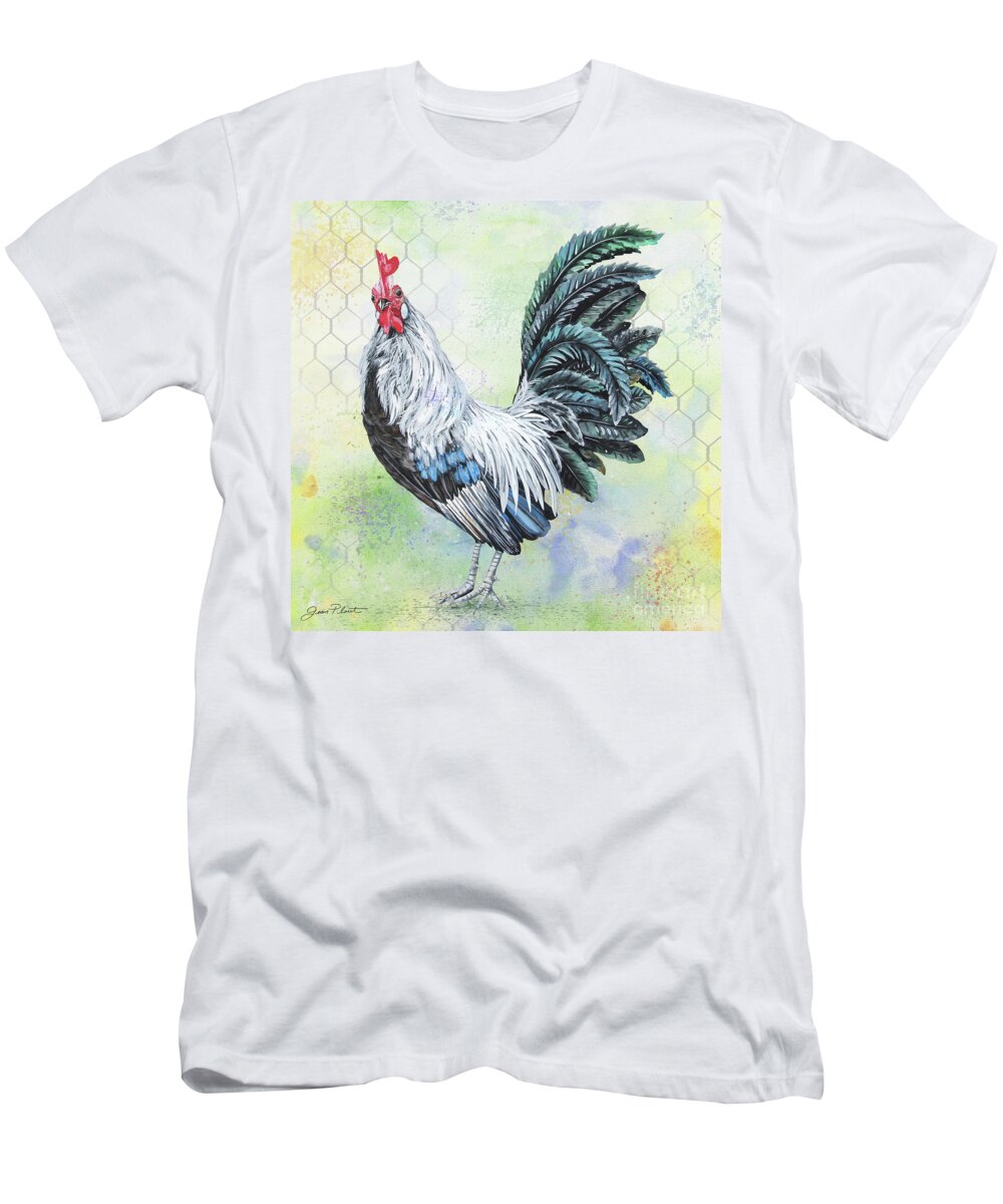 Rooster T-Shirt featuring the painting Watercolor Rooster-C by Jean Plout