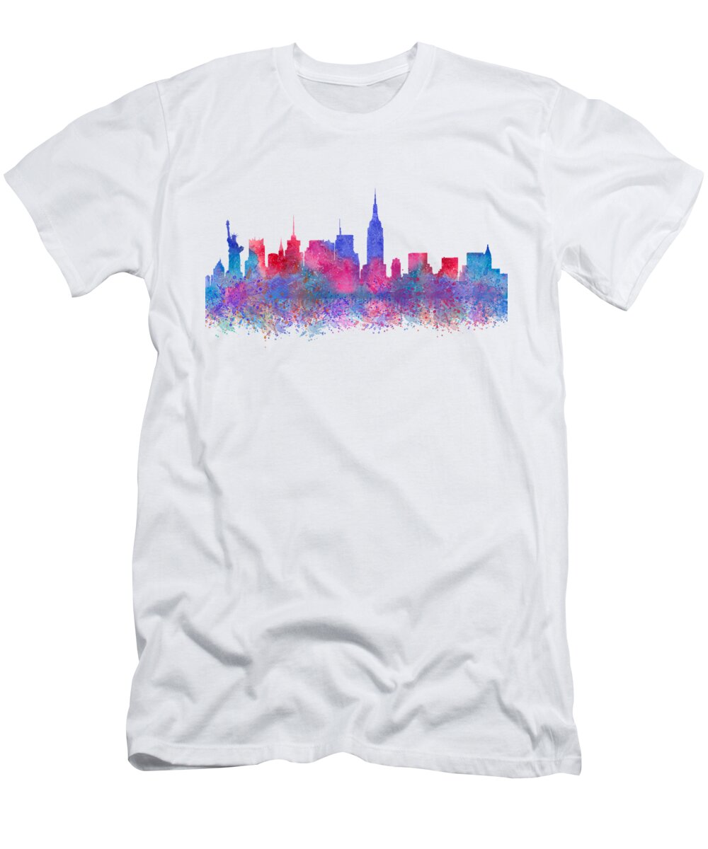 T-Shirt Splashes - Blanaru City New York Georgeta Skylines by Watercolour Pixels