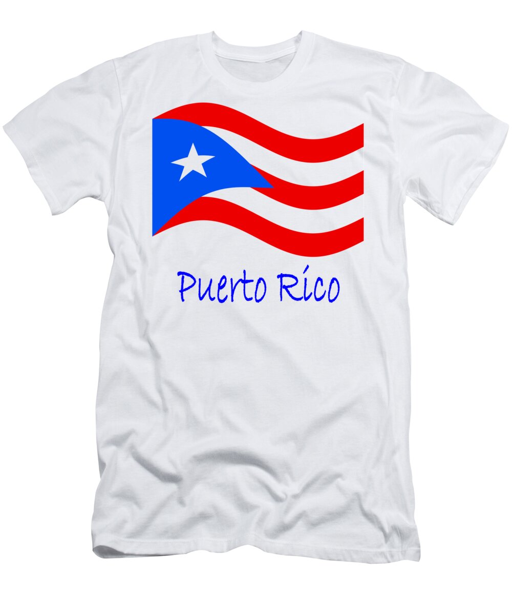 Banner T-Shirt featuring the digital art Waving Puerto Rico Flag And Name by Frederick Holiday