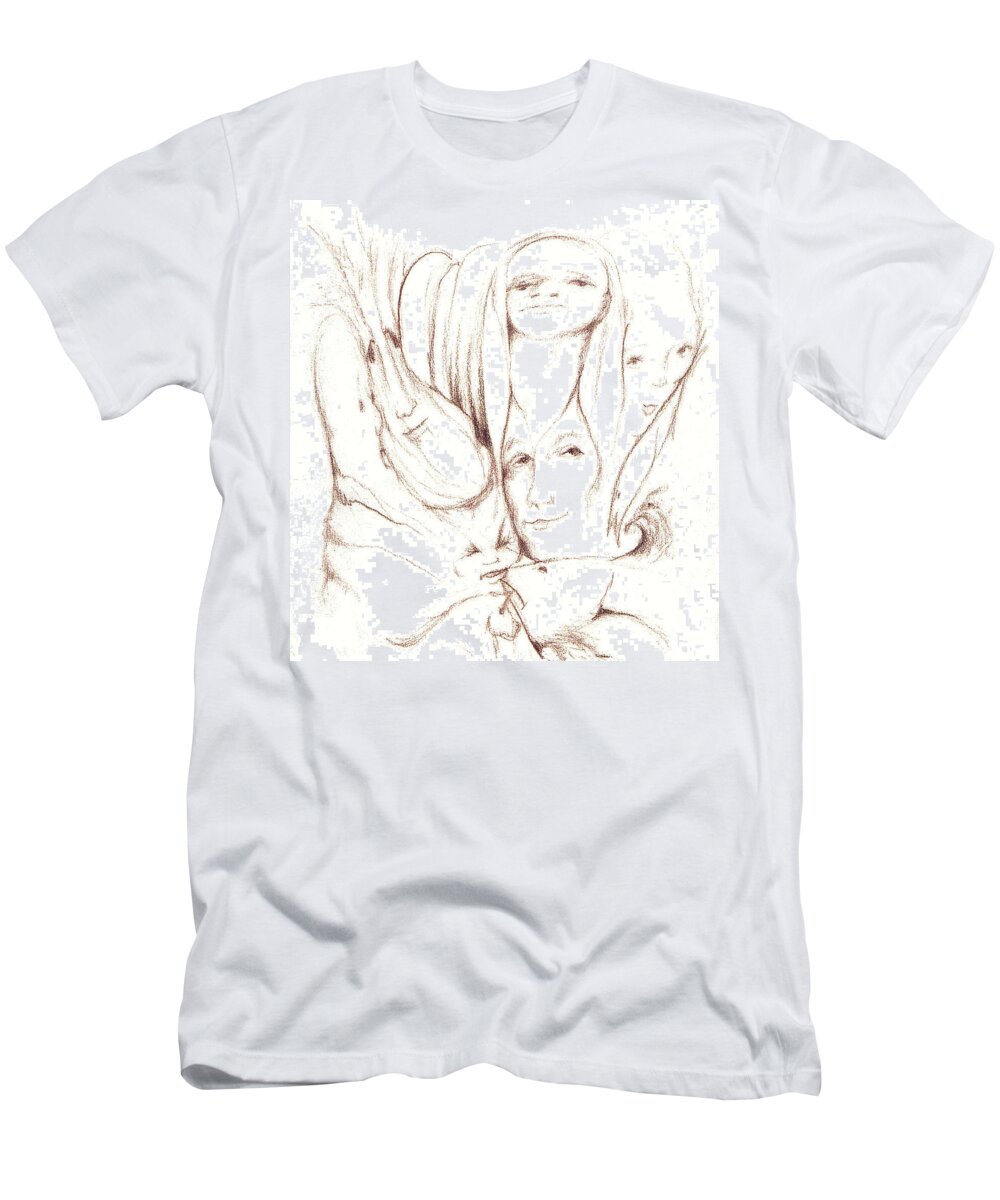 Faces T-Shirt featuring the drawing We Are Watching by Stephanie H Johnson