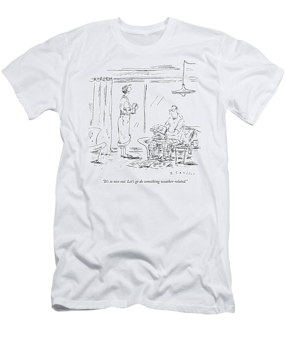Reading The Paper T-Shirt featuring the drawing Weather Related by Barbara Smaller