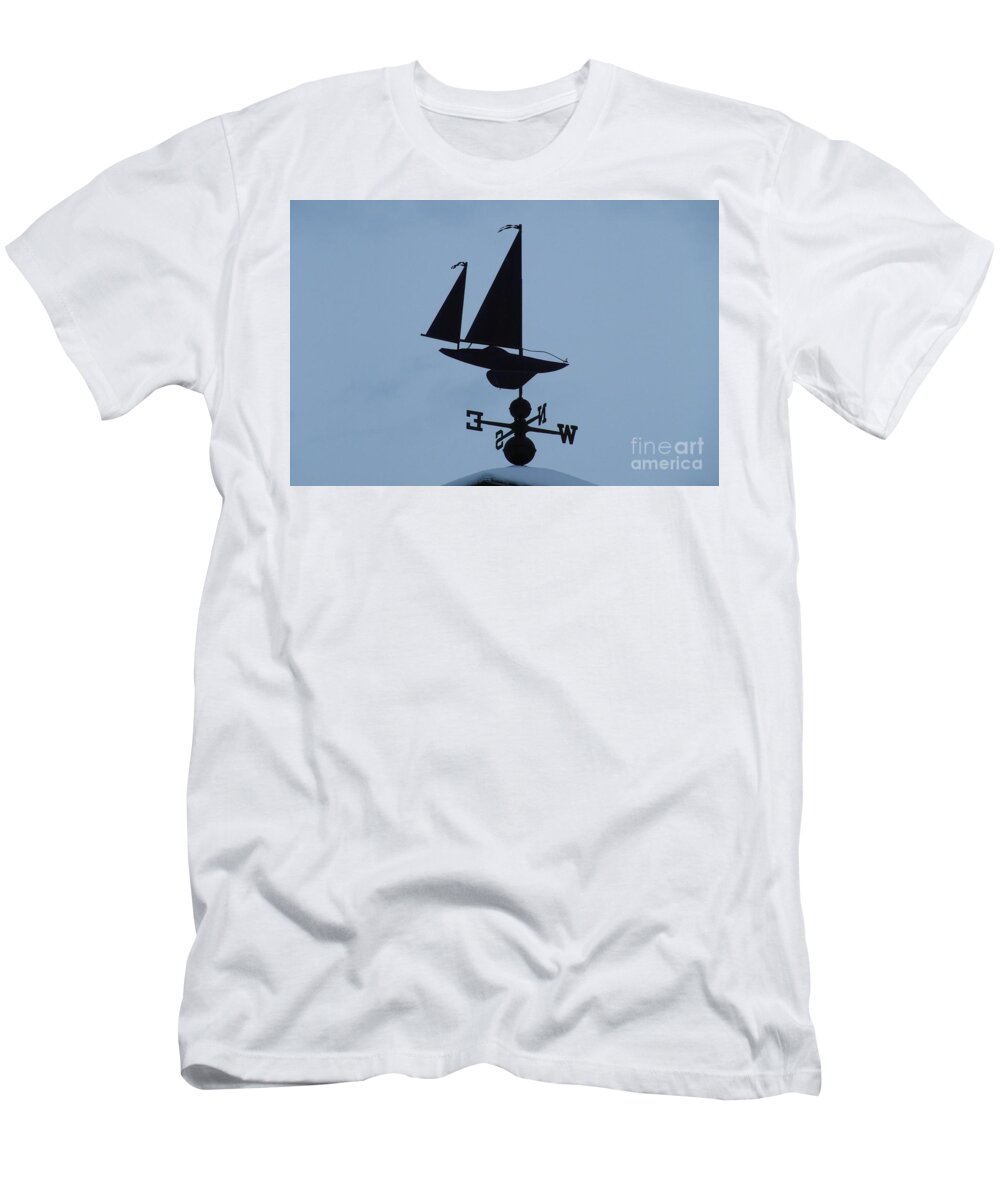 New England Weathervane T-Shirt featuring the photograph Weathervane Sailboat by Tom Maxwell