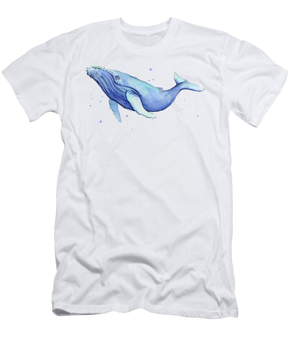 Whale T-Shirt featuring the painting Whale Watercolor Humpback by Olga Shvartsur