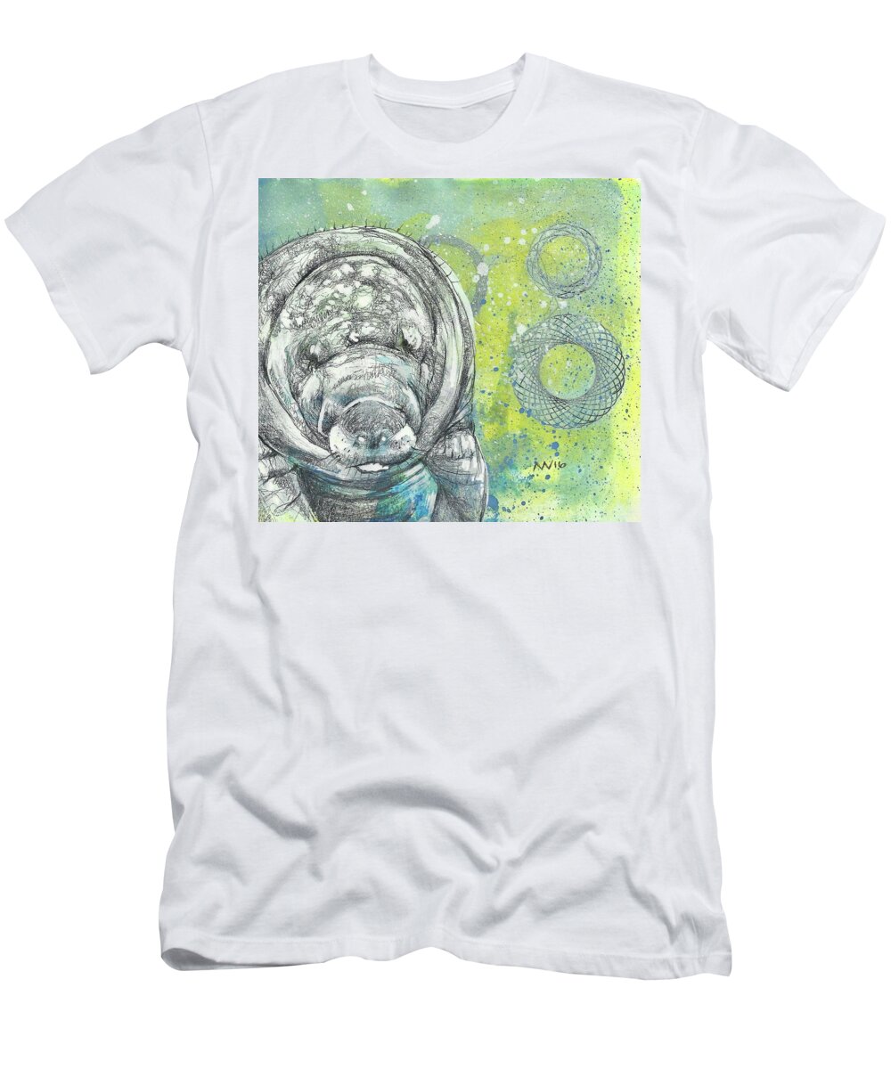 Manatee T-Shirt featuring the mixed media Whimsical Manatee by AnneMarie Welsh