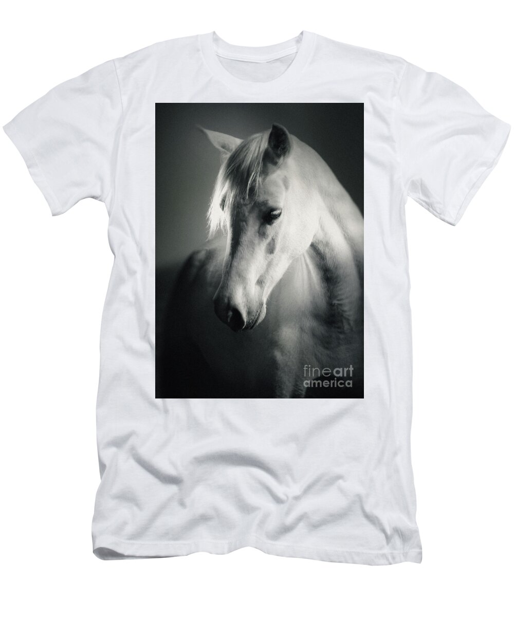 Horse T-Shirt featuring the photograph White Horse Head Art Portrait by Dimitar Hristov