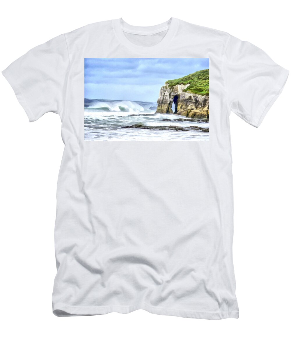 Ireland T-Shirt featuring the digital art Whiterocks Sea Arch by Nigel R Bell