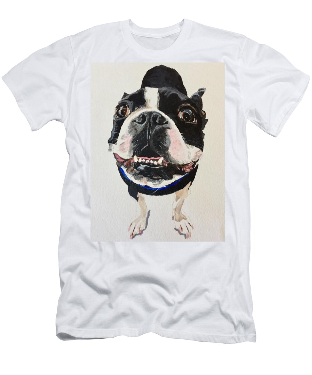 Boston Terrier T-Shirt featuring the painting Wide Boston Grin by Sonja Jones
