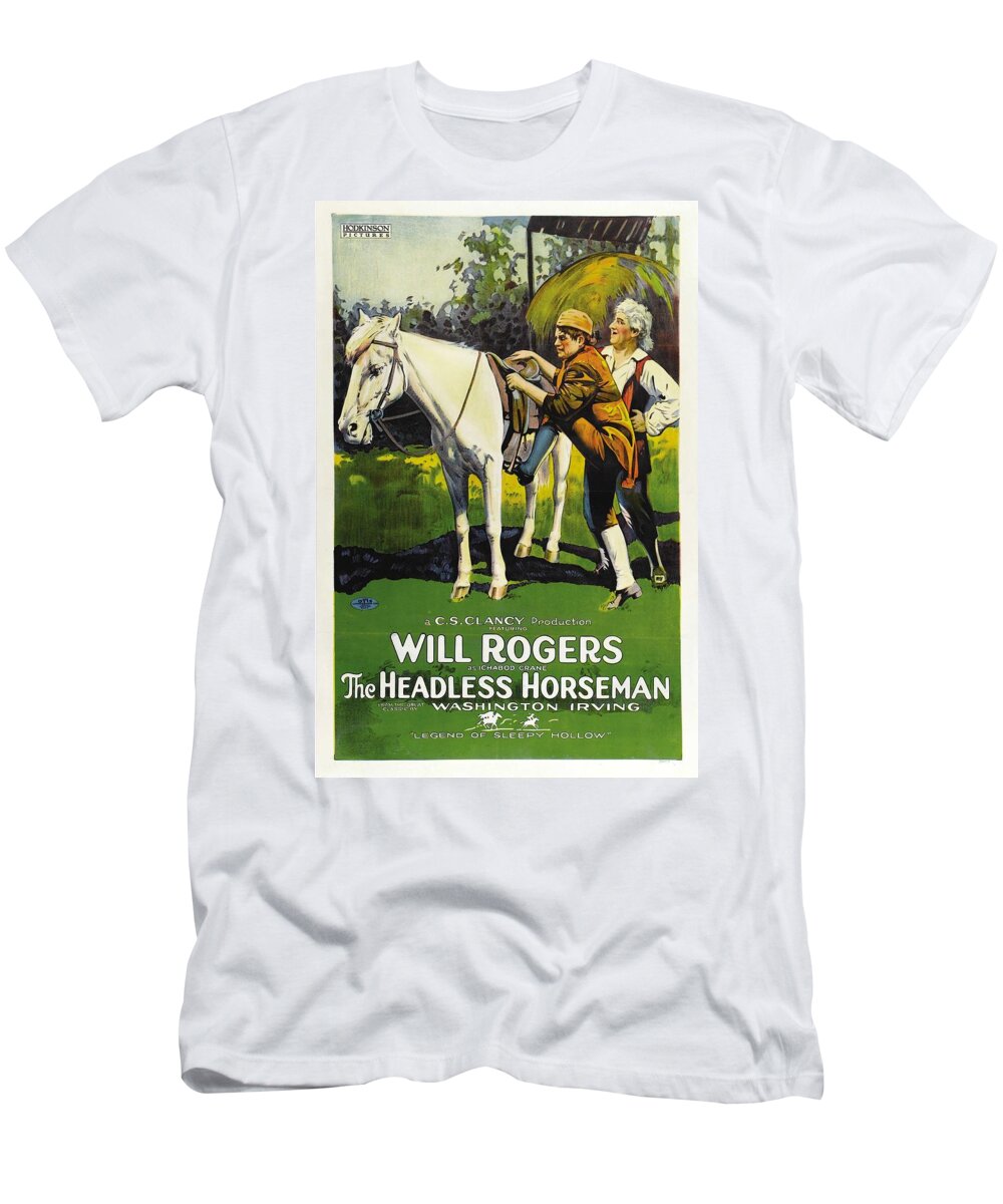 Movie T-Shirt featuring the drawing Will Rogers in The Headless Horseman 1922 by Mountain Dreams