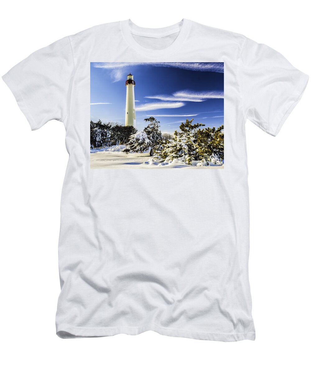 Beacon T-Shirt featuring the photograph Winter at Cape May Light by Nick Zelinsky Jr