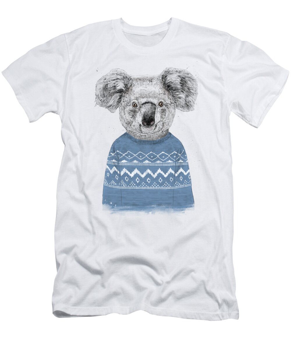 Koala T-Shirt featuring the drawing Winter koala by Balazs Solti