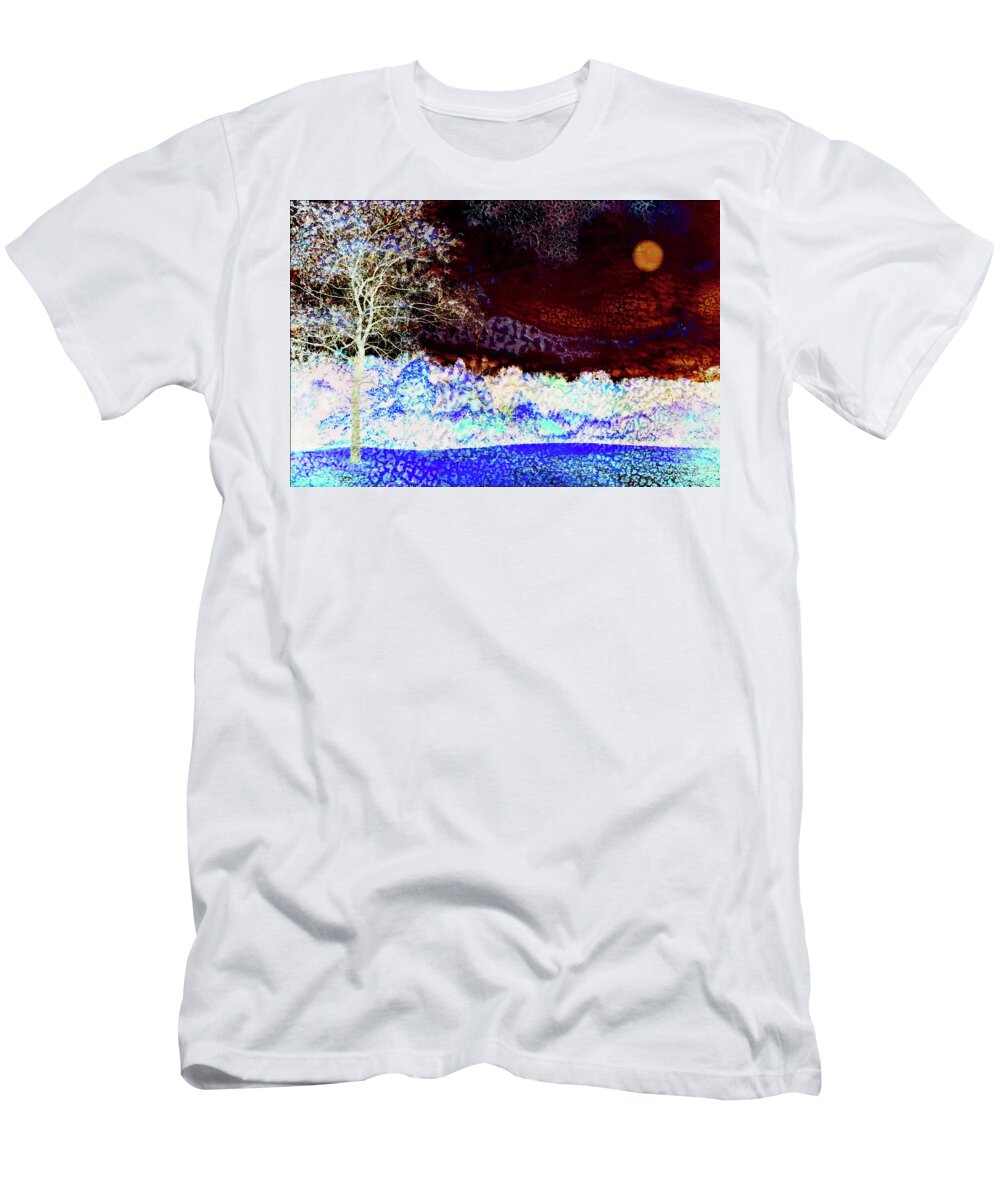 Winter T-Shirt featuring the digital art Winter Moon landscape by Lilia S