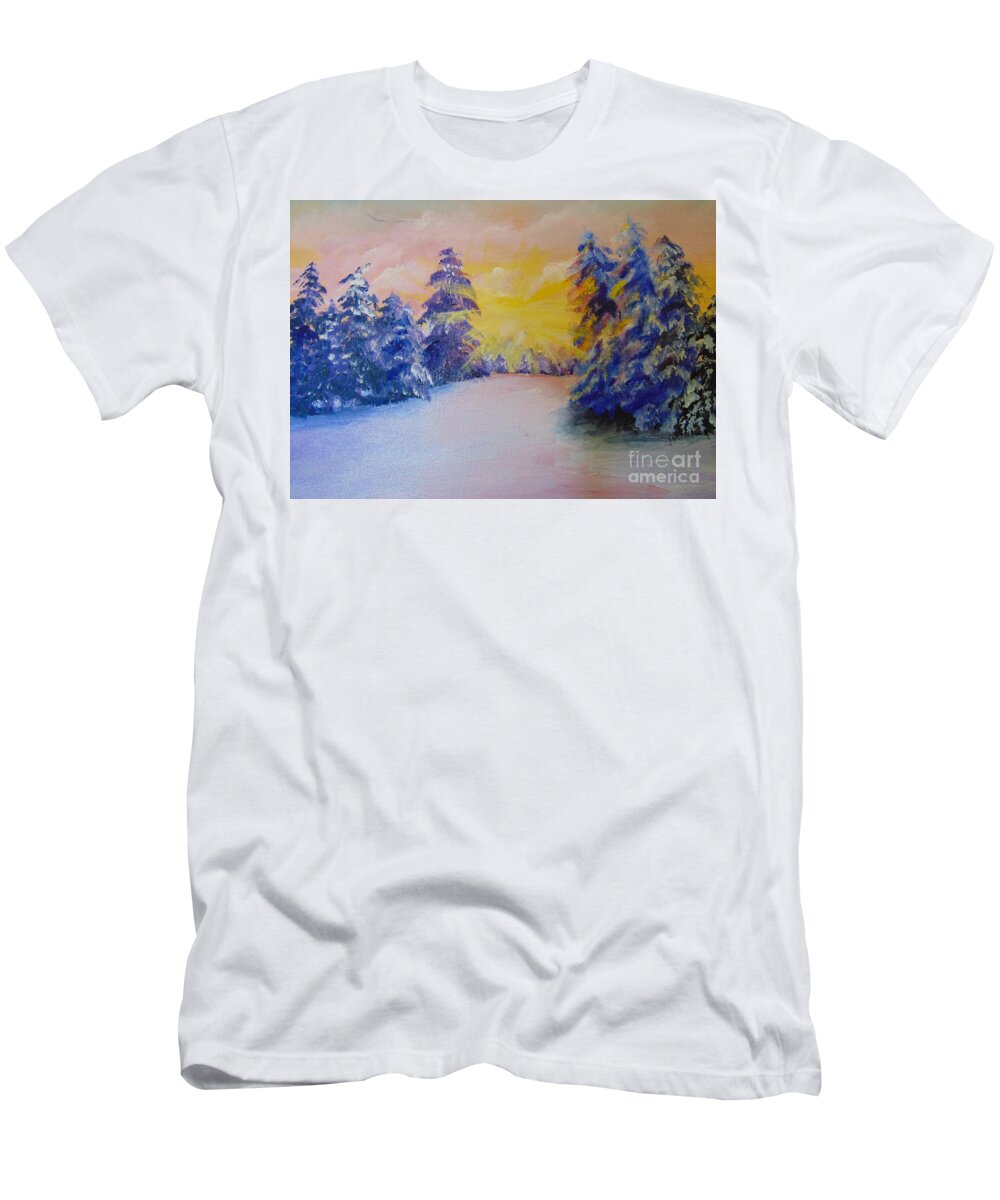 Winter T-Shirt featuring the painting Winter by Saundra Johnson