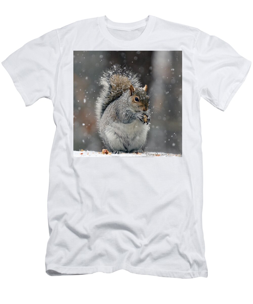 Winter Squirrel T-Shirt featuring the photograph Winter Squirrel by Diane Giurco