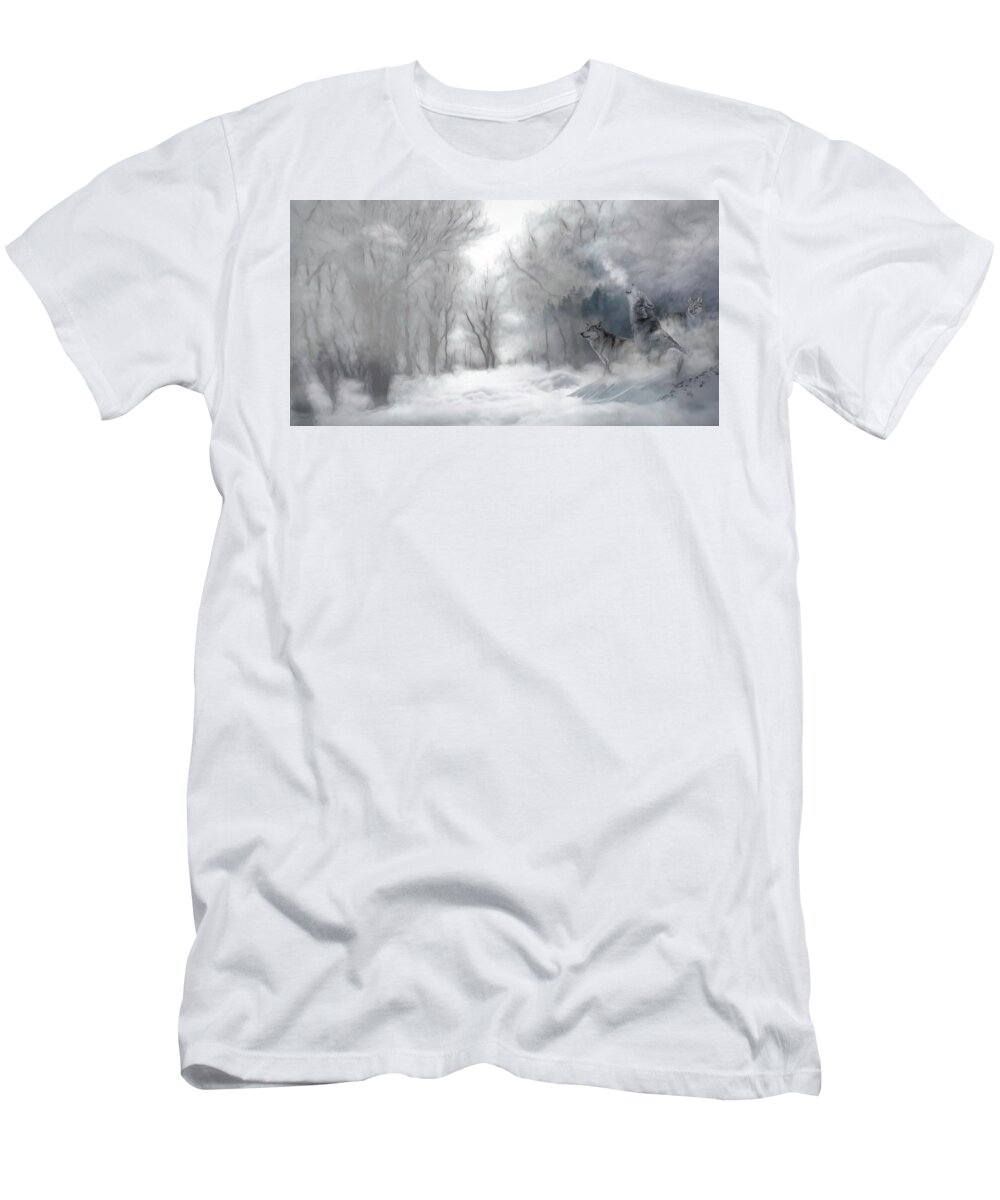 Wolf T-Shirt featuring the photograph Wolves in the Mist by Andrea Kollo