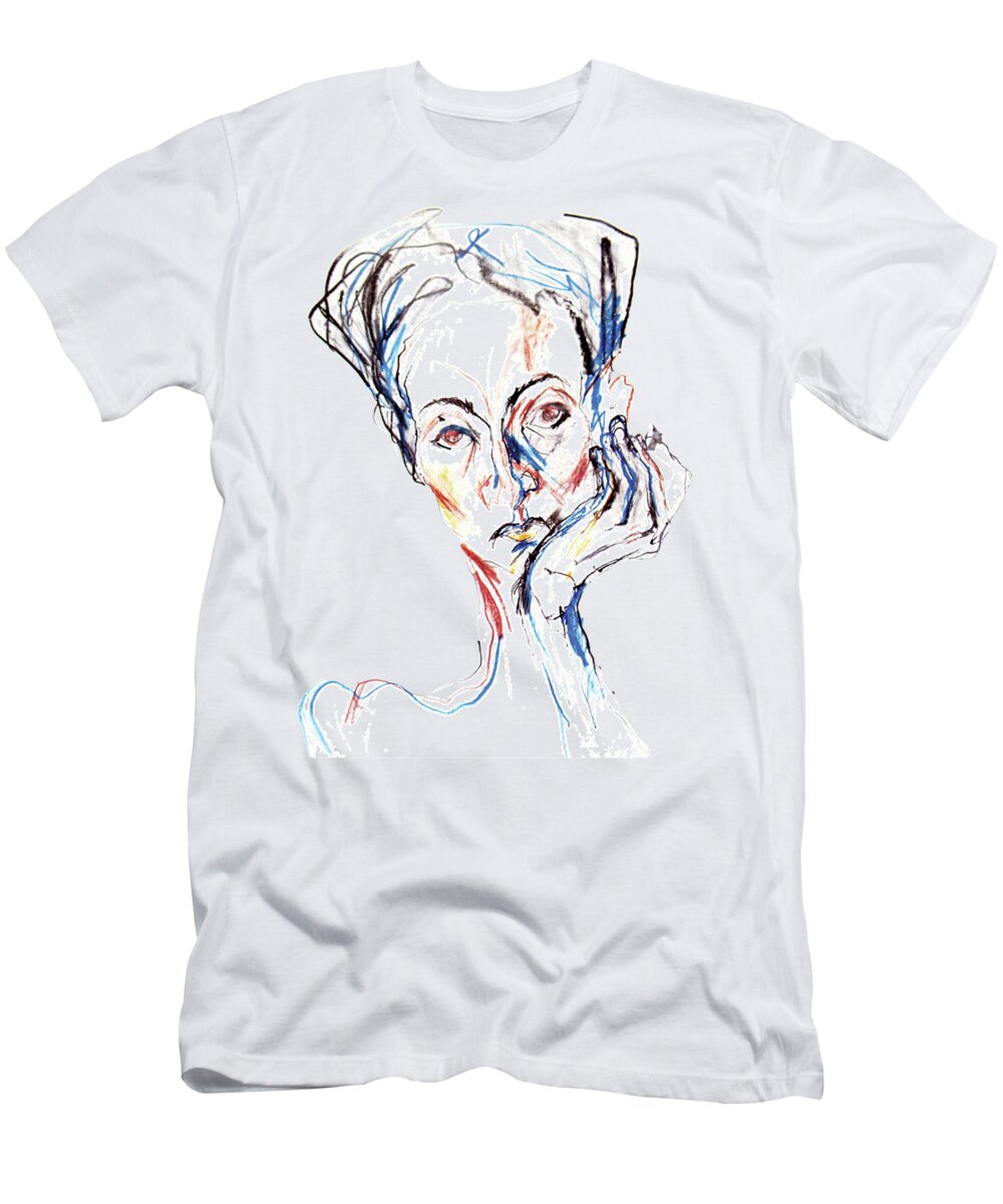 Original Painting T-Shirt featuring the drawing Woman expression by Marian Voicu