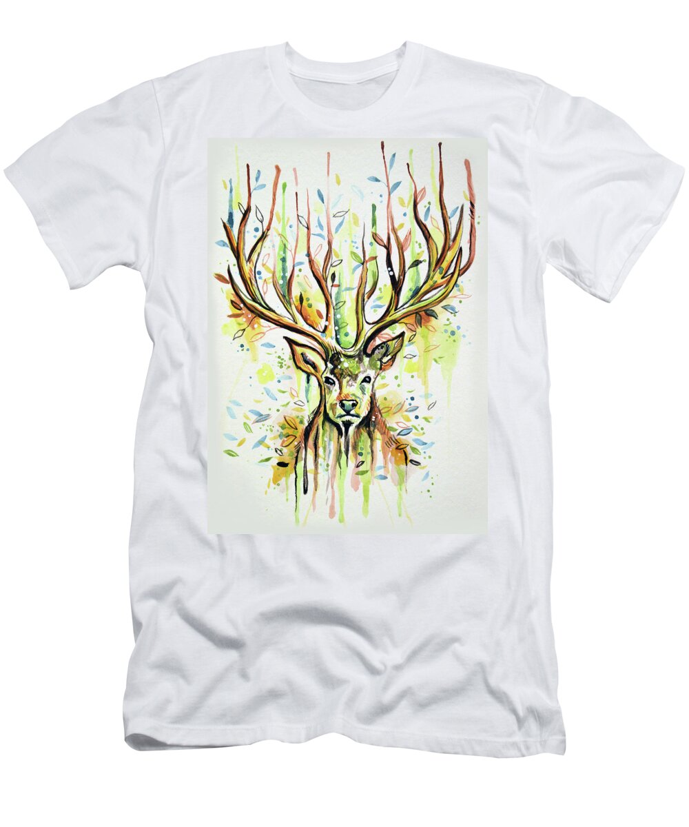 Deer T-Shirt featuring the painting Woodland Magic by Amy Giacomelli