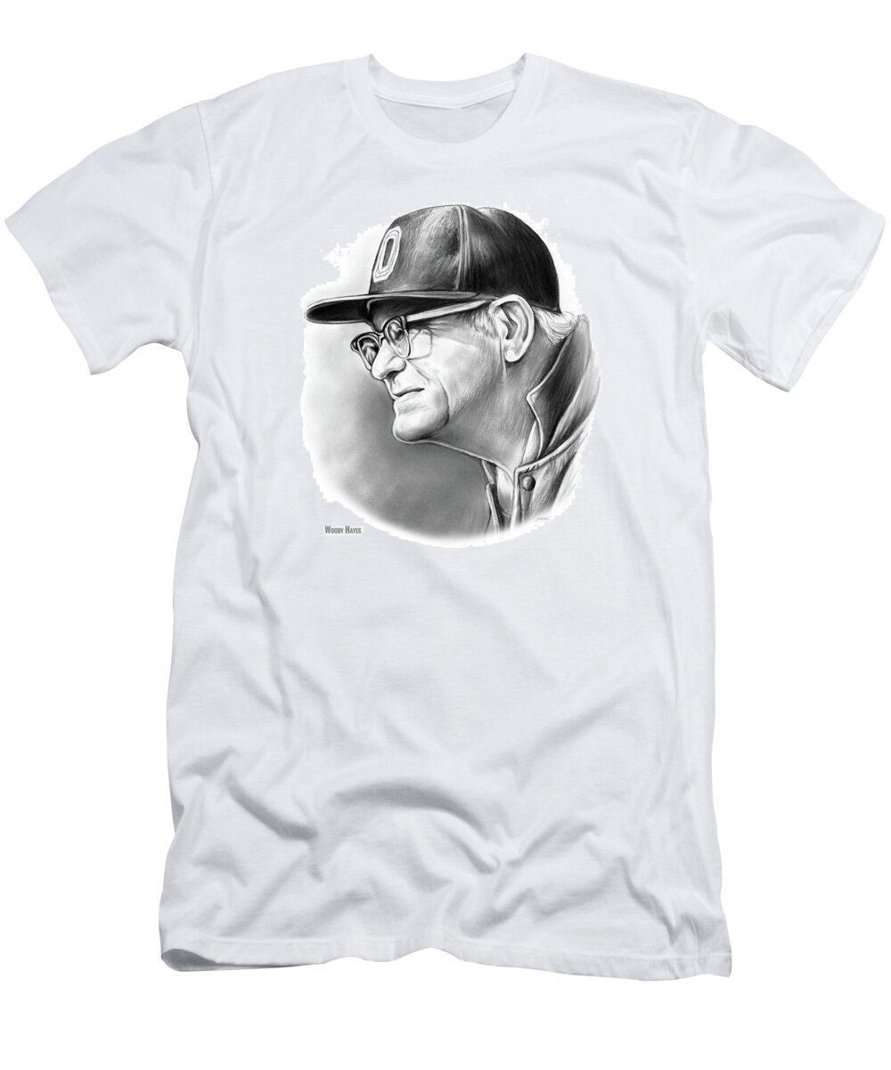 Pencil T-Shirt featuring the drawing Woody Hayes by Greg Joens