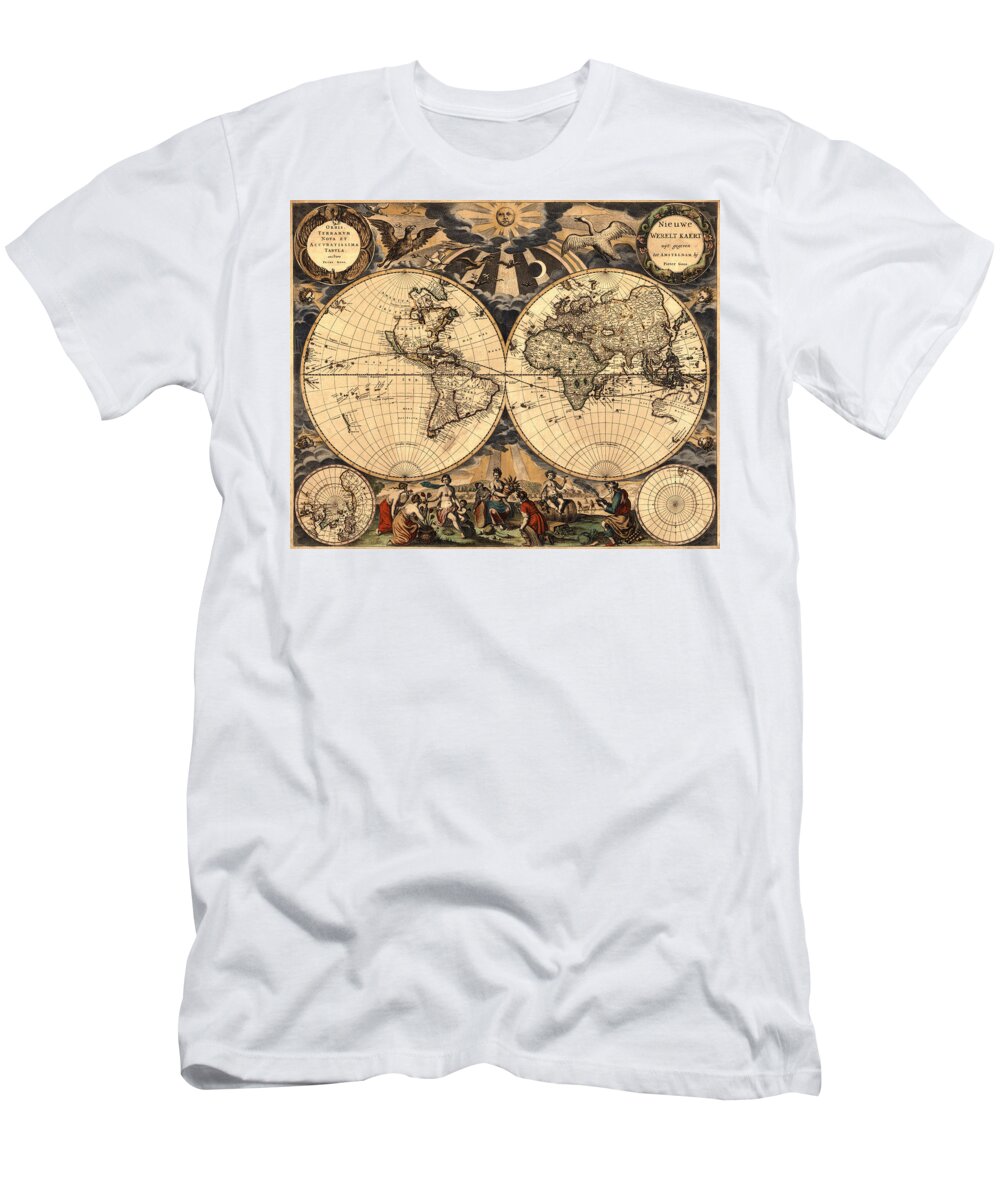Map Of The World T-Shirt featuring the photograph World Map 1666 by Andrew Fare
