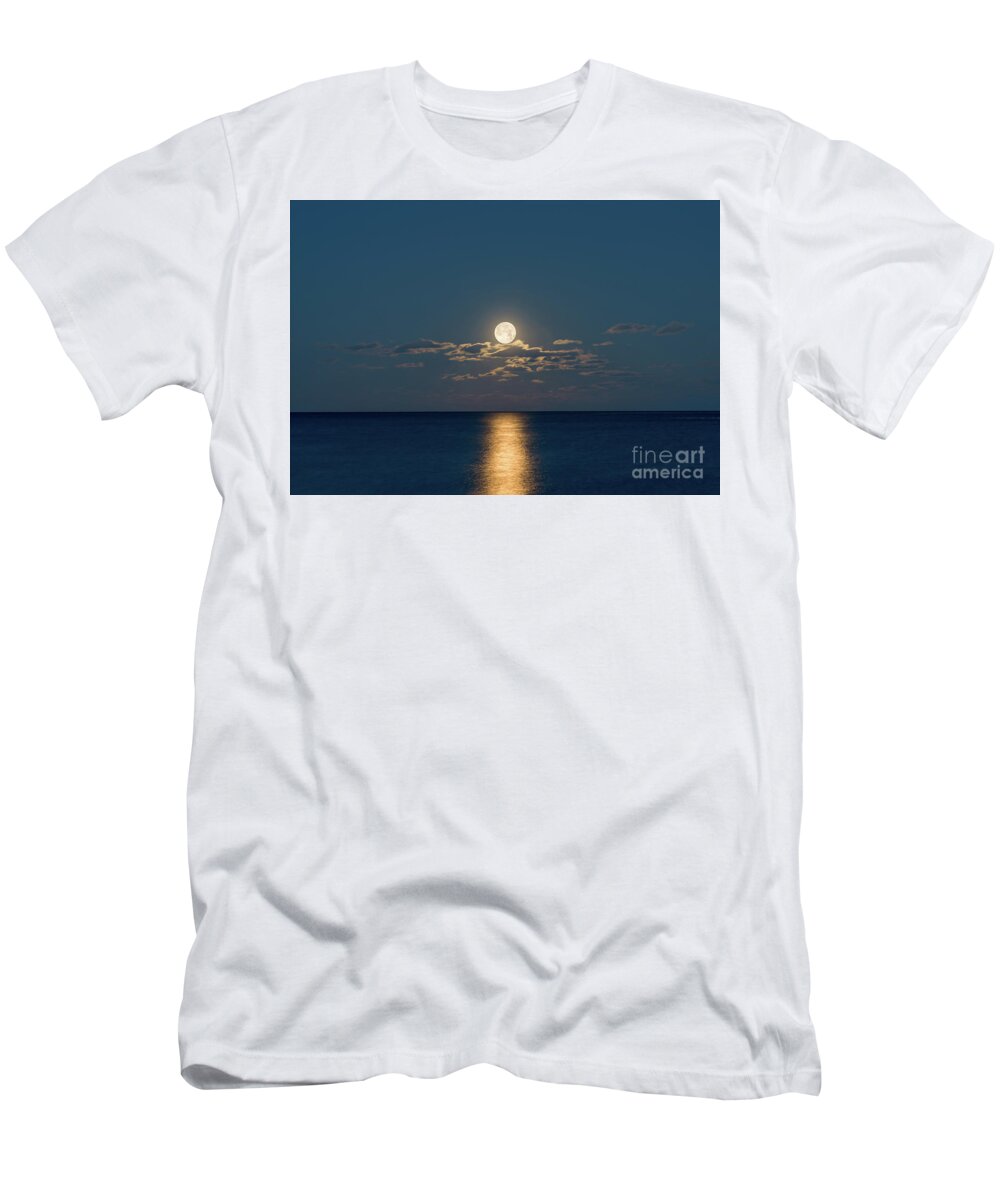 Atlantic Ocean T-Shirt featuring the photograph Worm Moon Over The Atlantic by Michael Ver Sprill