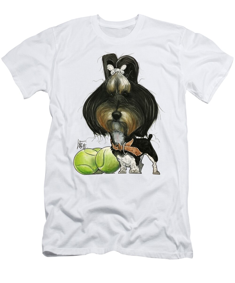 Pet Portrait T-Shirt featuring the drawing Wright 7-1461 2 by Canine Caricatures By John LaFree