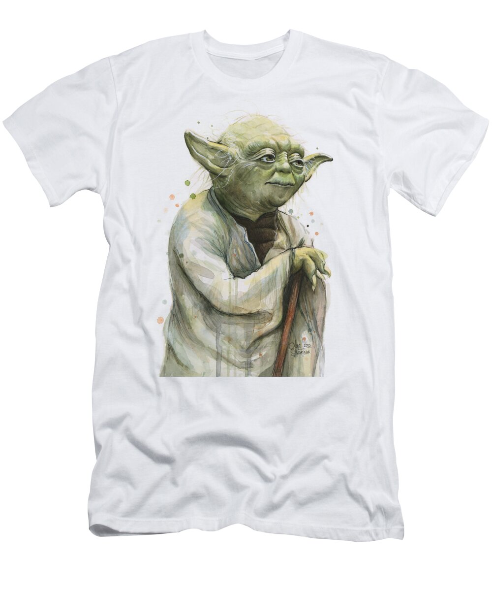 Yoda T-Shirt featuring the painting Yoda Portrait by Olga Shvartsur
