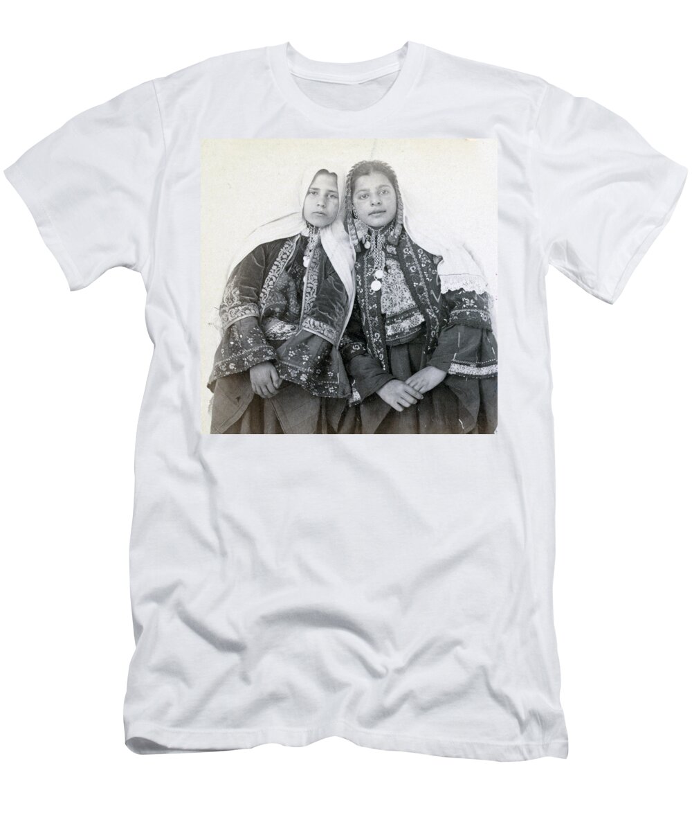 Portraits T-Shirt featuring the photograph Young Girls of Bethlehem year 1896 by Munir Alawi