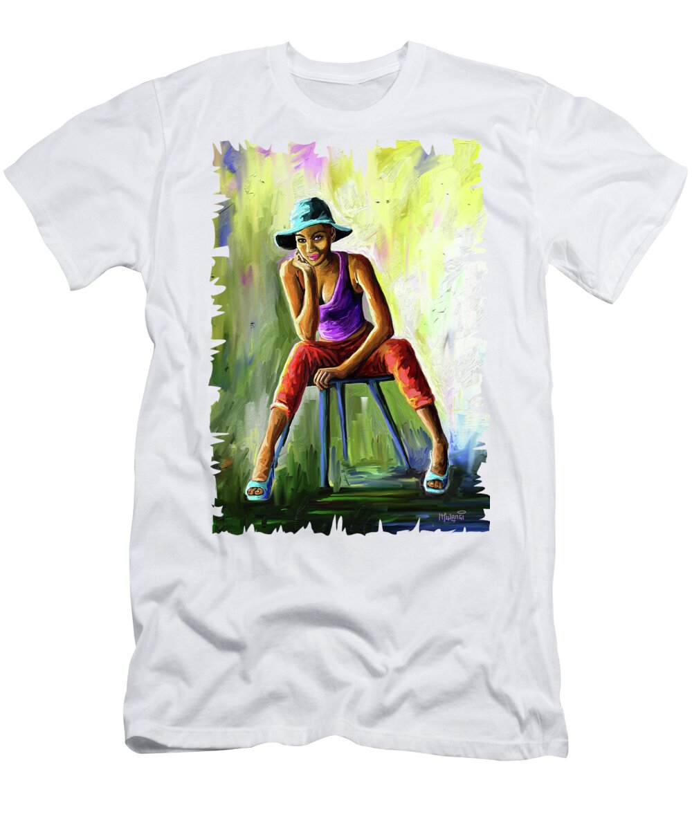 Female T-Shirt featuring the painting Young Woman by Anthony Mwangi