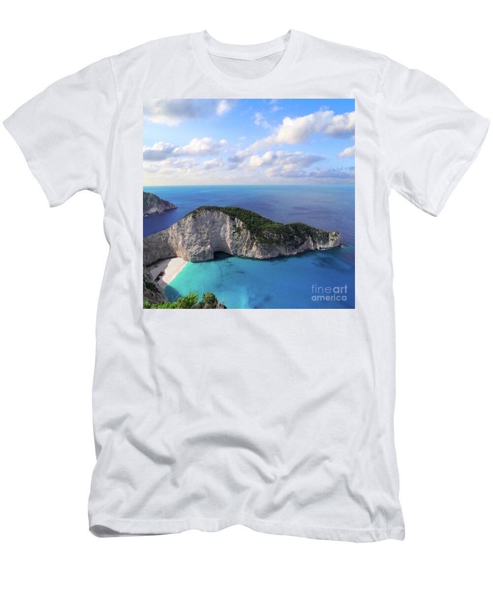 Navagio T-Shirt featuring the photograph Zakinthos Island Landscape by Anastasy Yarmolovich