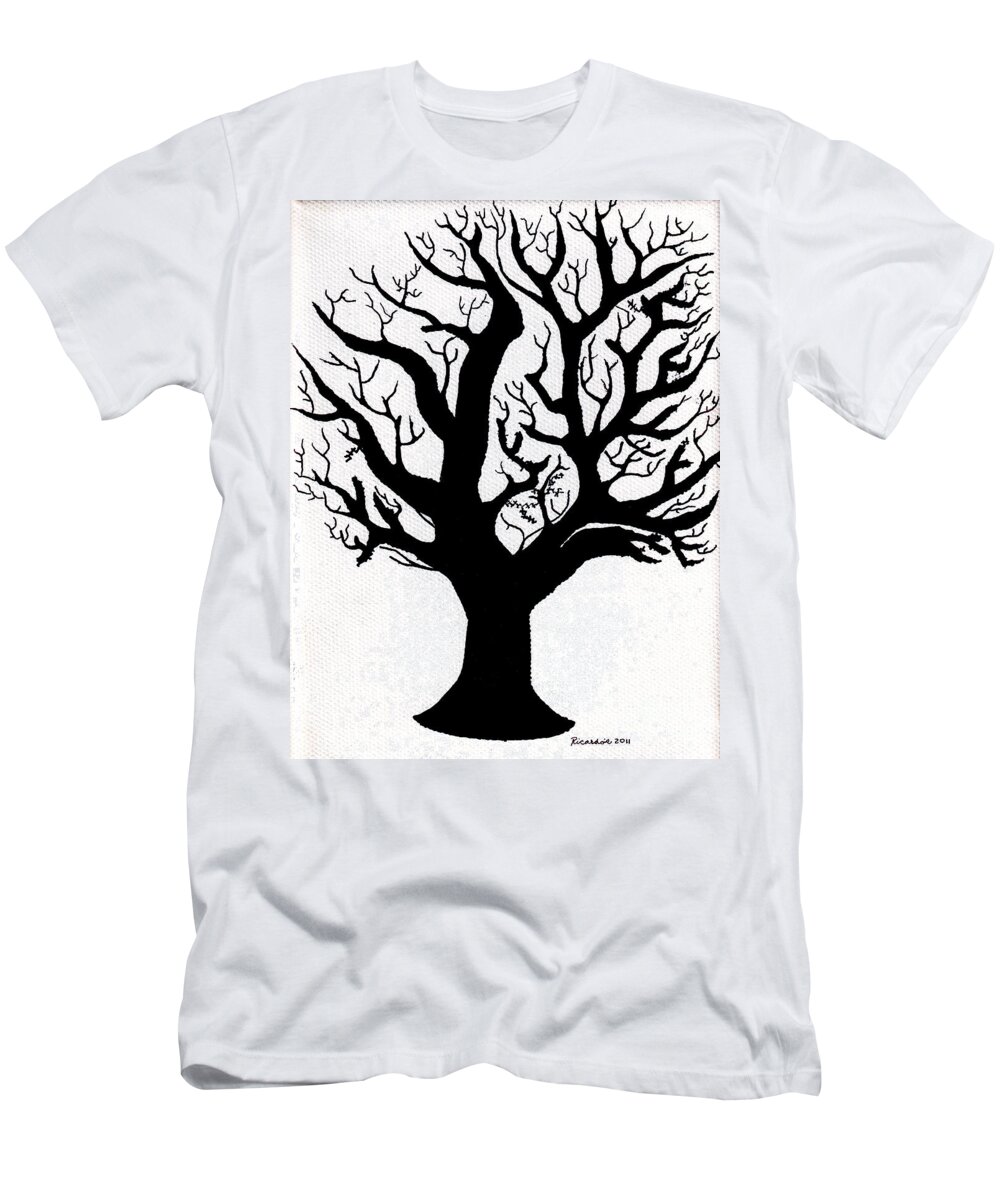 Abstract T-Shirt featuring the mixed media Zen Sumi Tree of Life Enhanced Black Ink on Canvas by Ricardos by Ricardos Creations