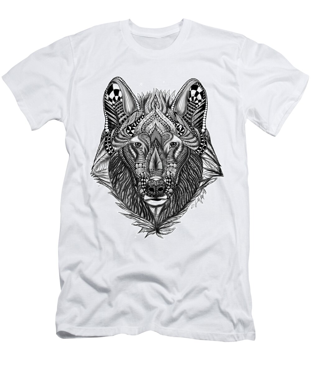 Zendoodle T-Shirt featuring the drawing Zendoodle Wolf by Becky Herrera