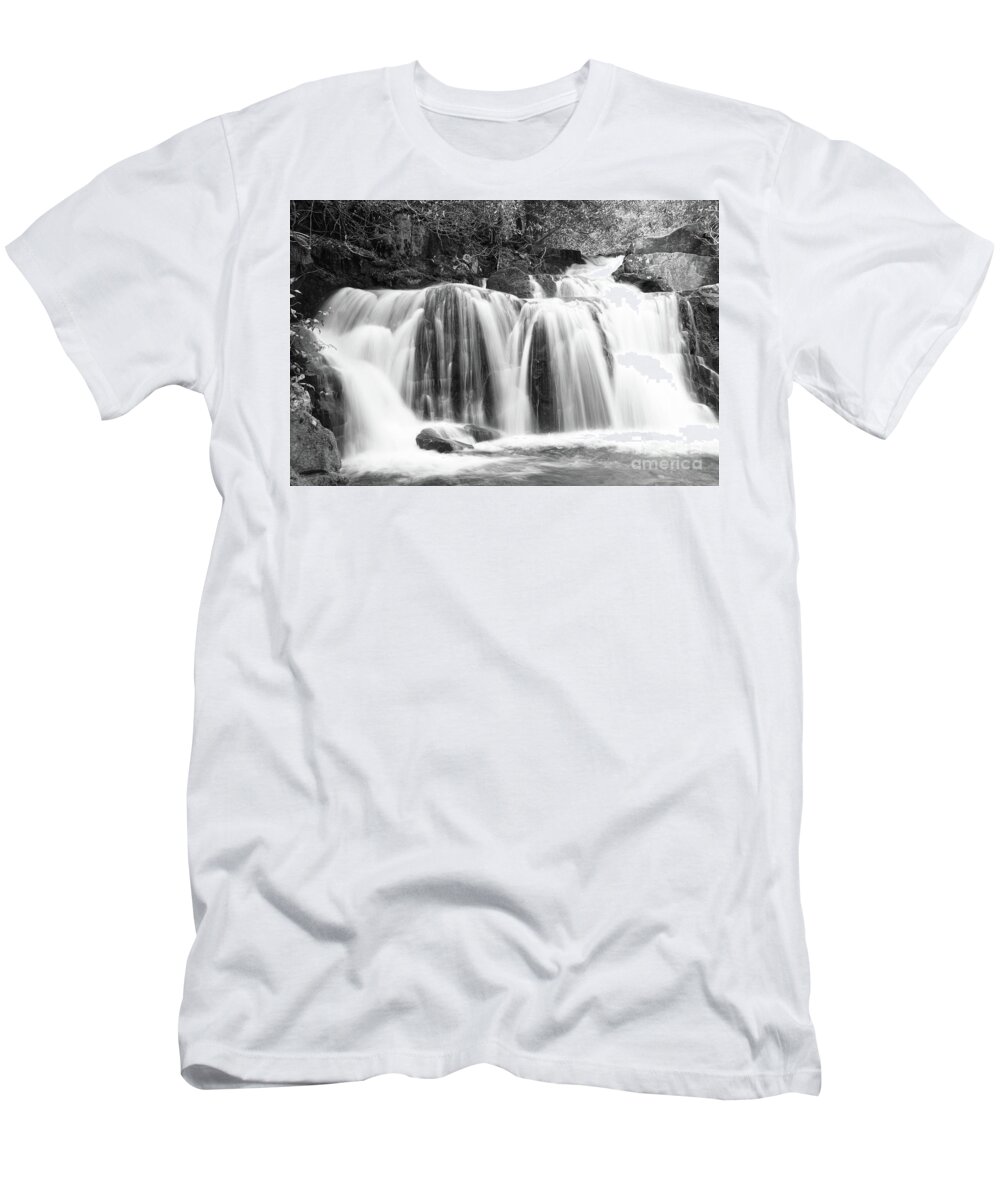 Smoky Mountains T-Shirt featuring the photograph Black And White Waterfall by Phil Perkins