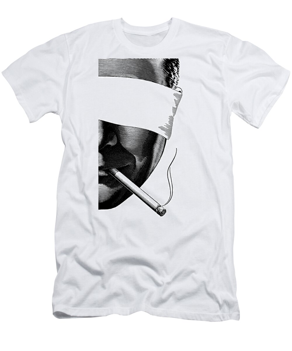 Addiction T-Shirt featuring the drawing Blindfolded Man Smoking #1 by CSA Images
