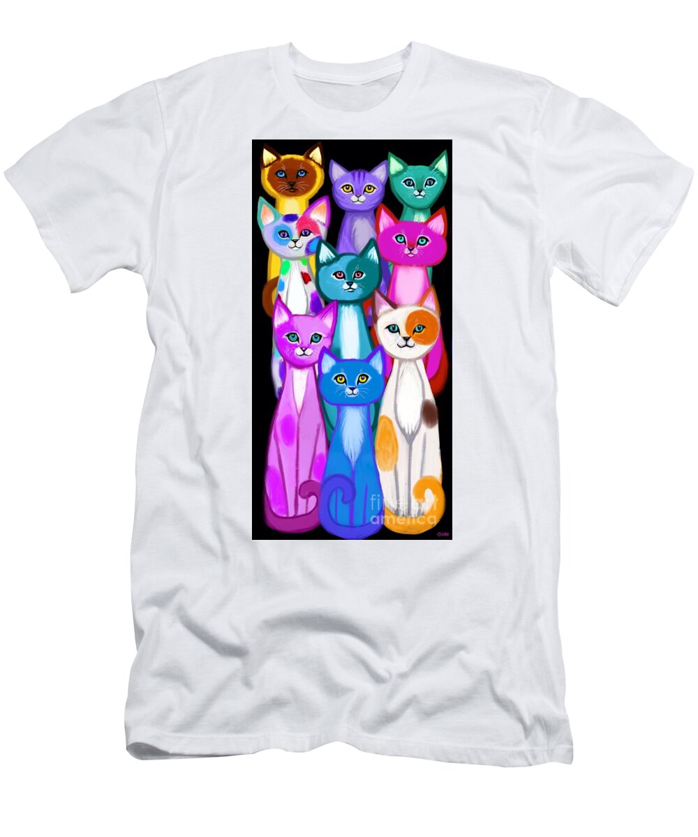 Colorful Cats T-Shirt featuring the digital art Colorful Cats Too by Nick Gustafson