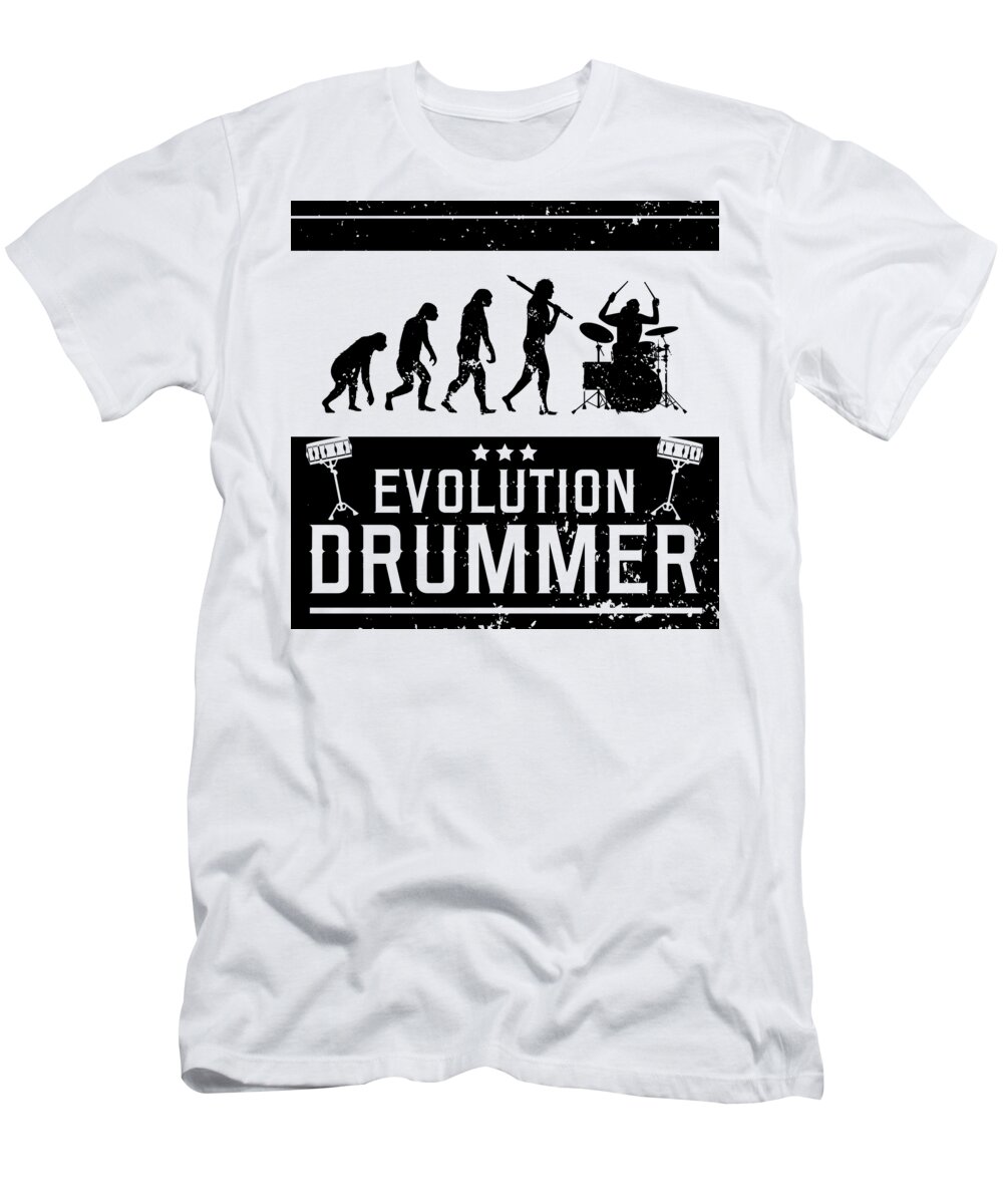 Drummer T-Shirt featuring the digital art Evolution Drummer Drums Musician #4 by Mister Tee