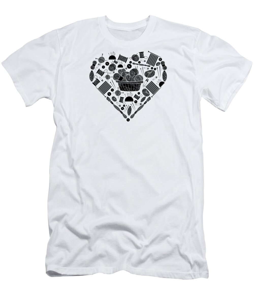 Knitting T-Shirt featuring the digital art I Love Knitting Wool Needle Heart Sewing Hobby #1 by Mister Tee