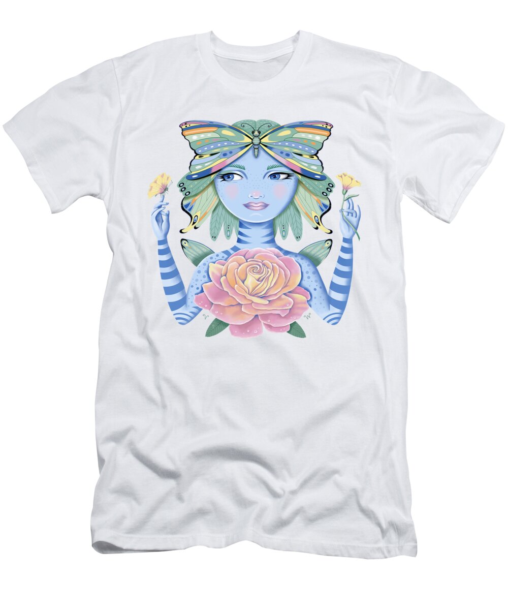 Fantasy T-Shirt featuring the digital art Insect Girl, Winga, with Rose by Valerie White