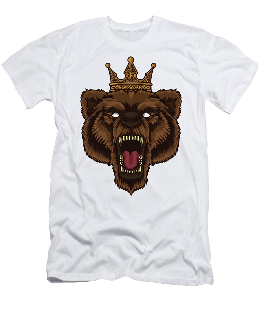 Decoration T-Shirt featuring the digital art Roaring Bear With Crown Wilderness Forest Tough #2 by Mister Tee