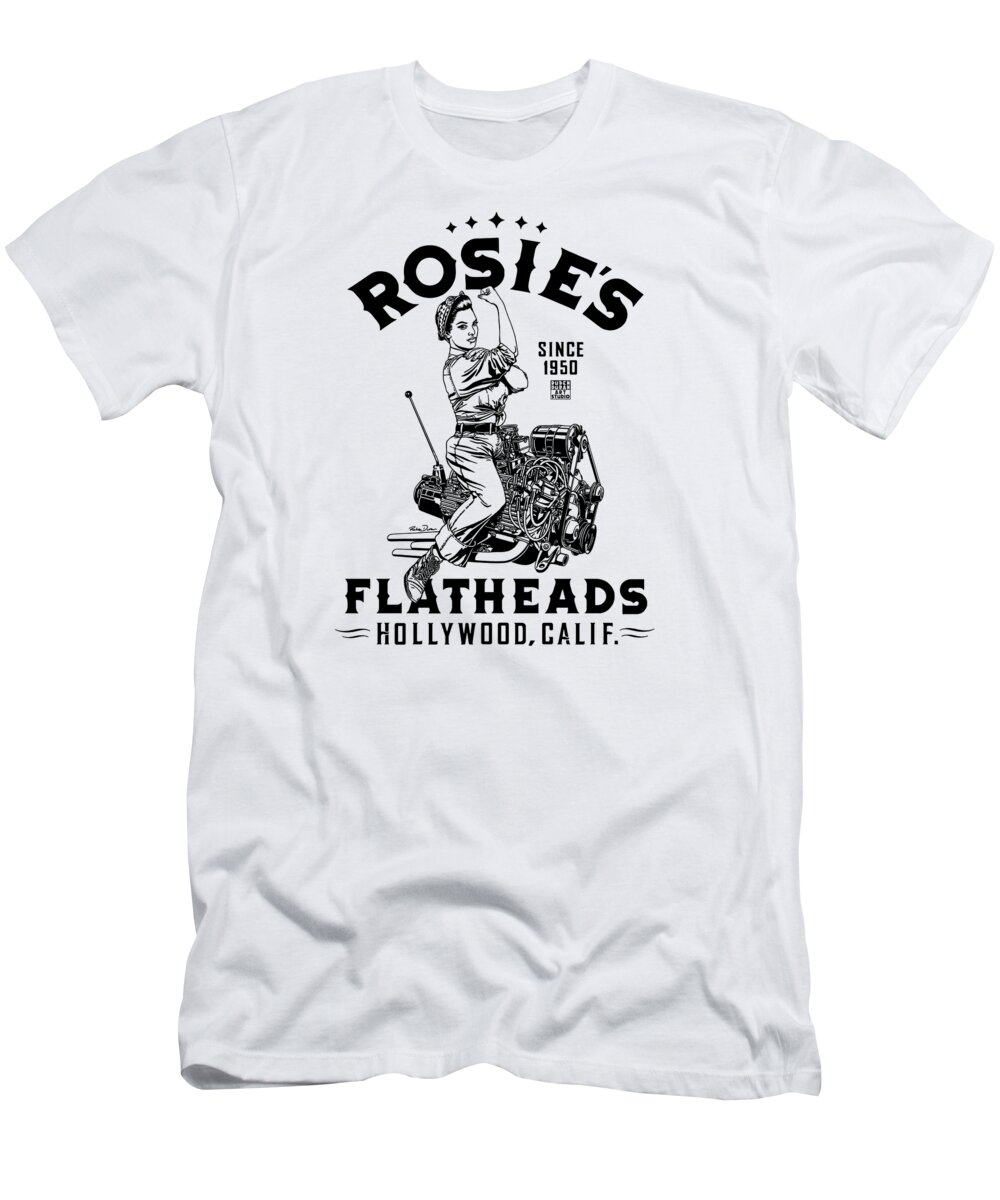 Hot Rod T-Shirt featuring the digital art Rosie's Flatheads #3 by Ruben Duran