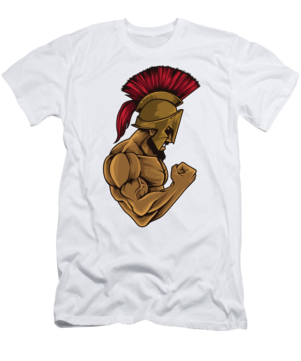 Fitness T-Shirt featuring the digital art Spartan At The Gym Training Fitness Muscles Power #1 by Mister Tee