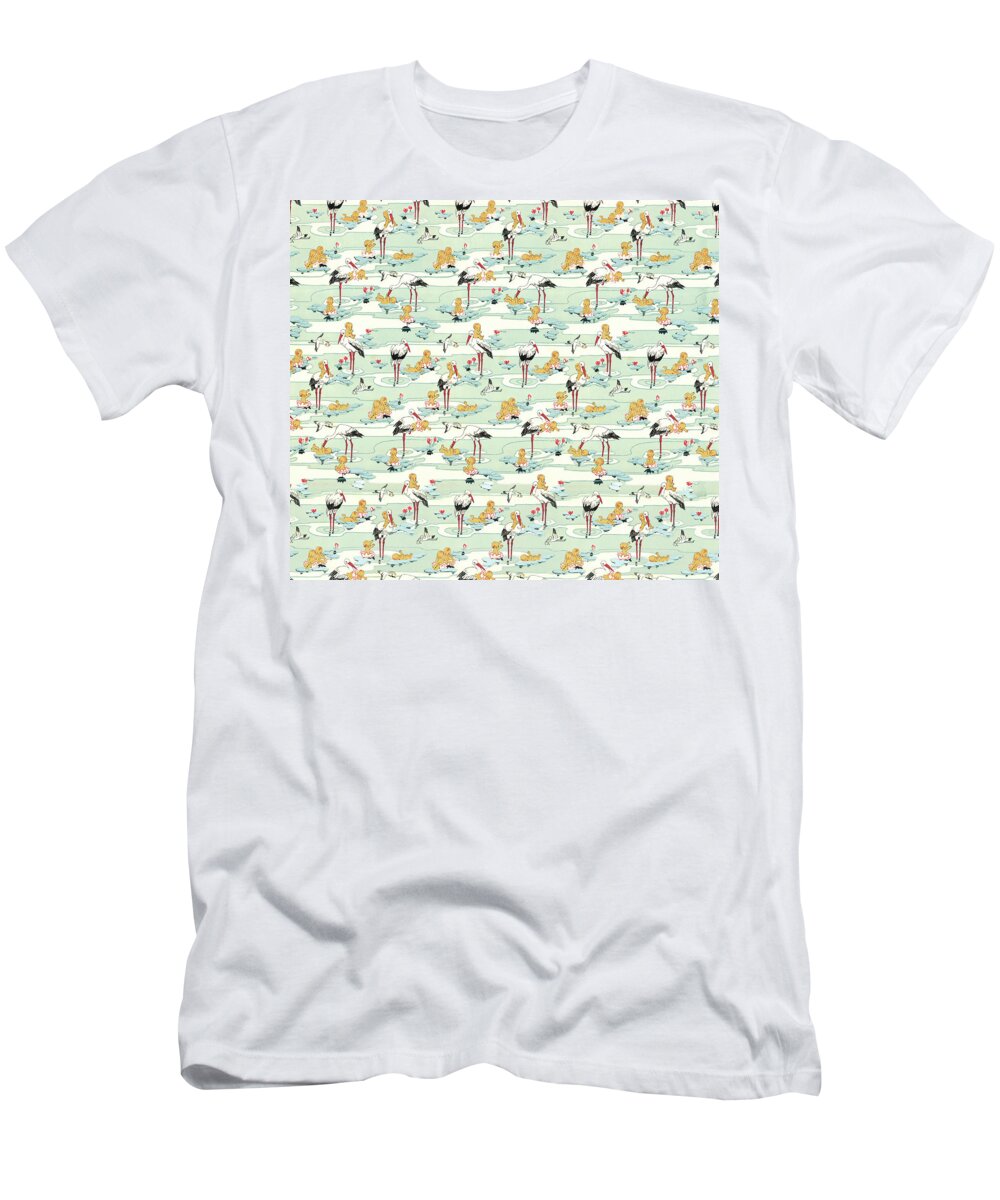 Animal T-Shirt featuring the drawing Stork delivery pattern #1 by CSA Images