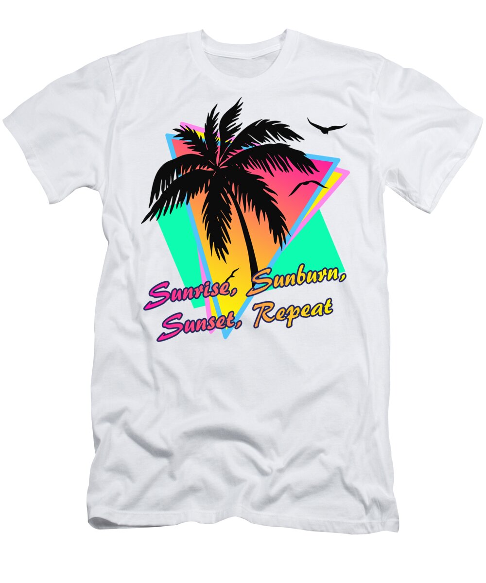 Sunset T-Shirt featuring the digital art Sunrise Sunburn Sunset Repeat by Megan Miller