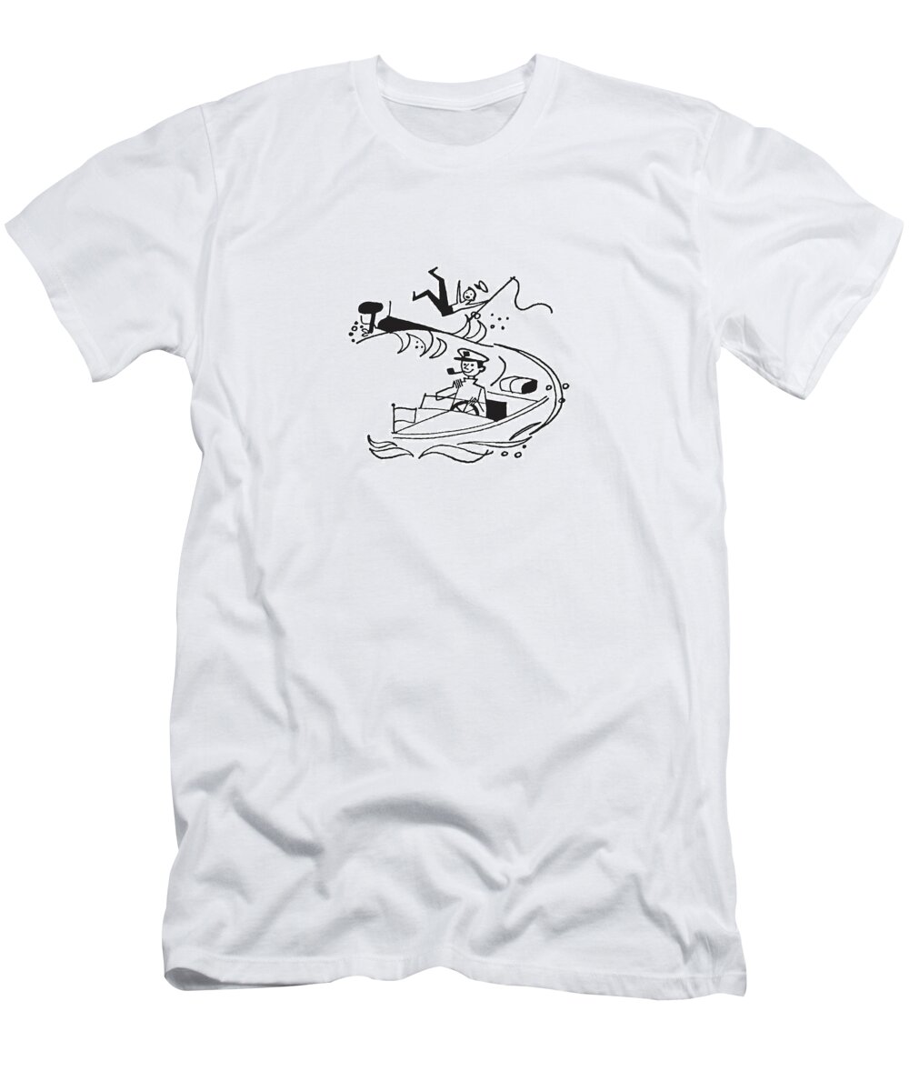 Accident T-Shirt featuring the drawing Wake Caused by Speedboat Causes Other Boaters to Flail #1 by CSA Images