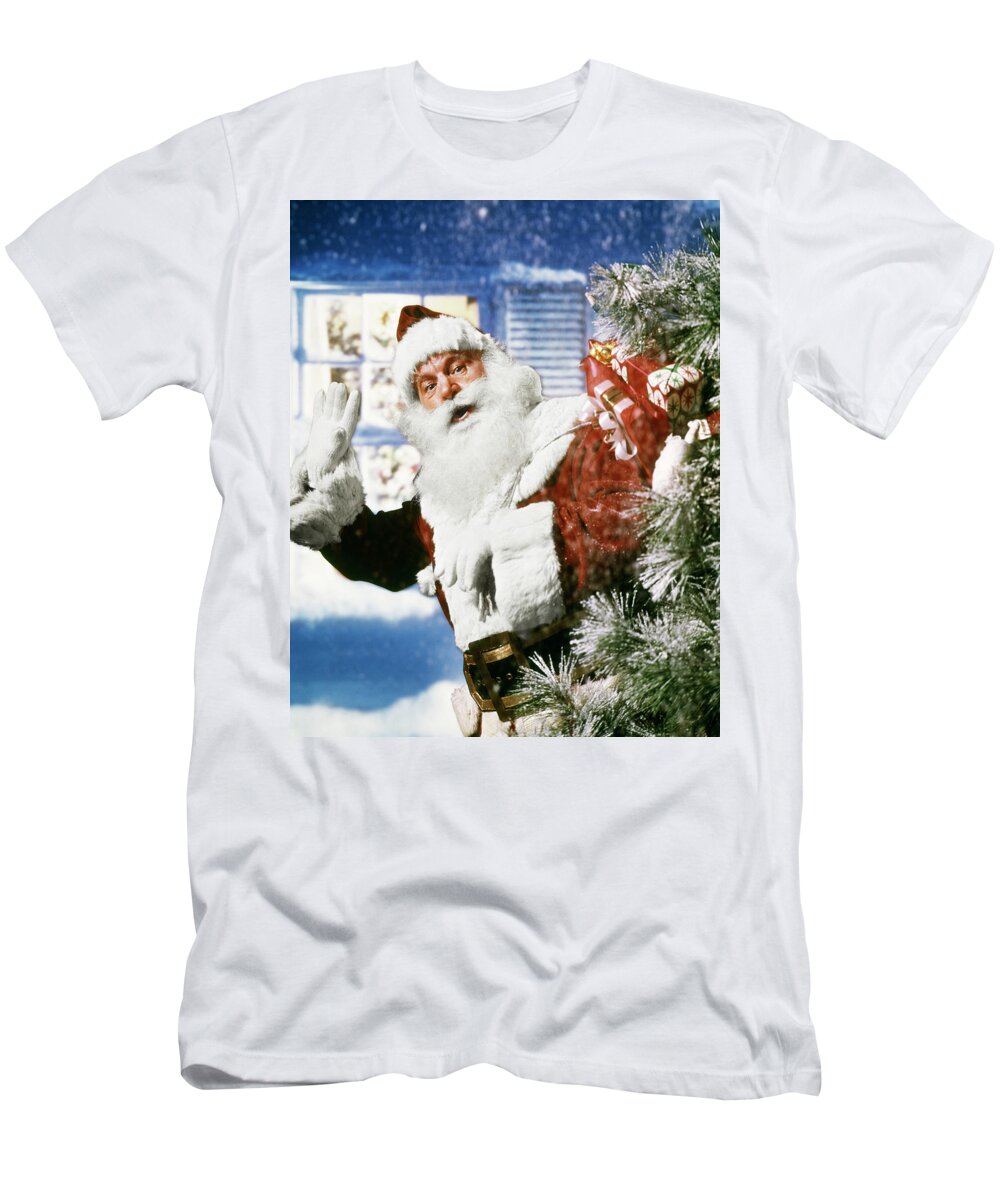 Photography T-Shirt featuring the photograph 1950s 1960s 1970s Santa Claus With Pack by Vintage Images