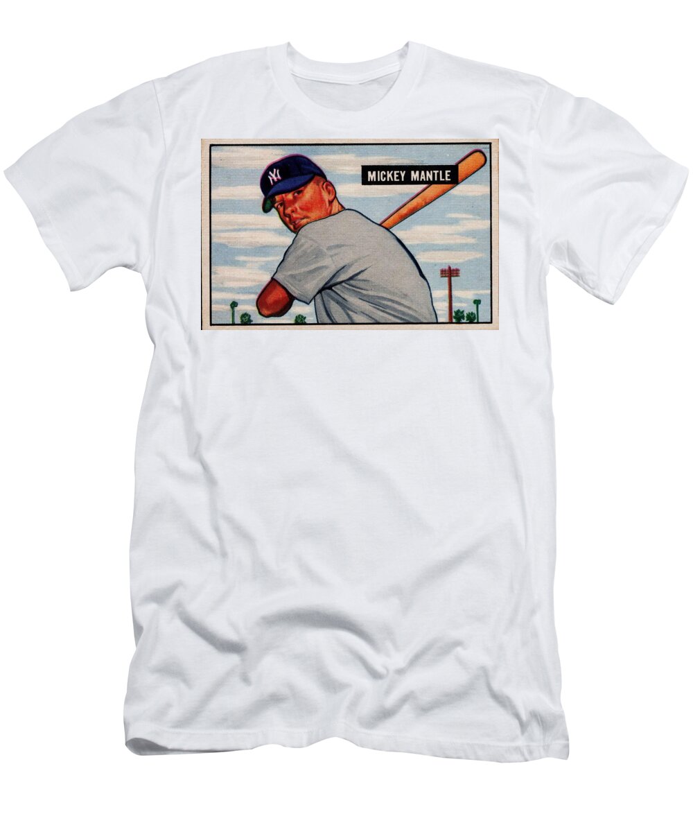 Player T-Shirt featuring the painting 1951 Bowman Mickey Mantle by Celestial Images