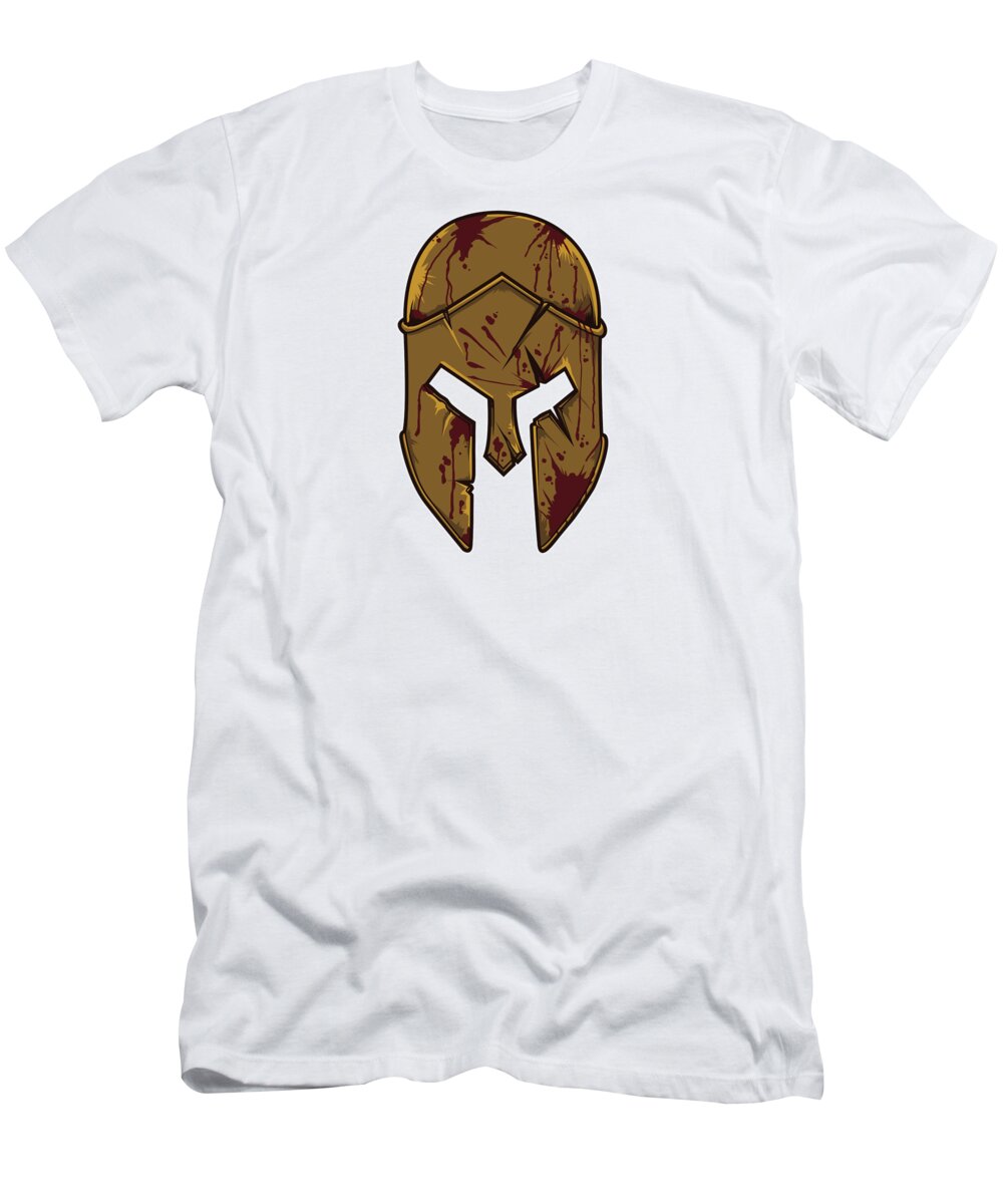 Fitness T-Shirt featuring the digital art Spartan Helmet in Bloodstain Warrior Workout #4 by Mister Tee