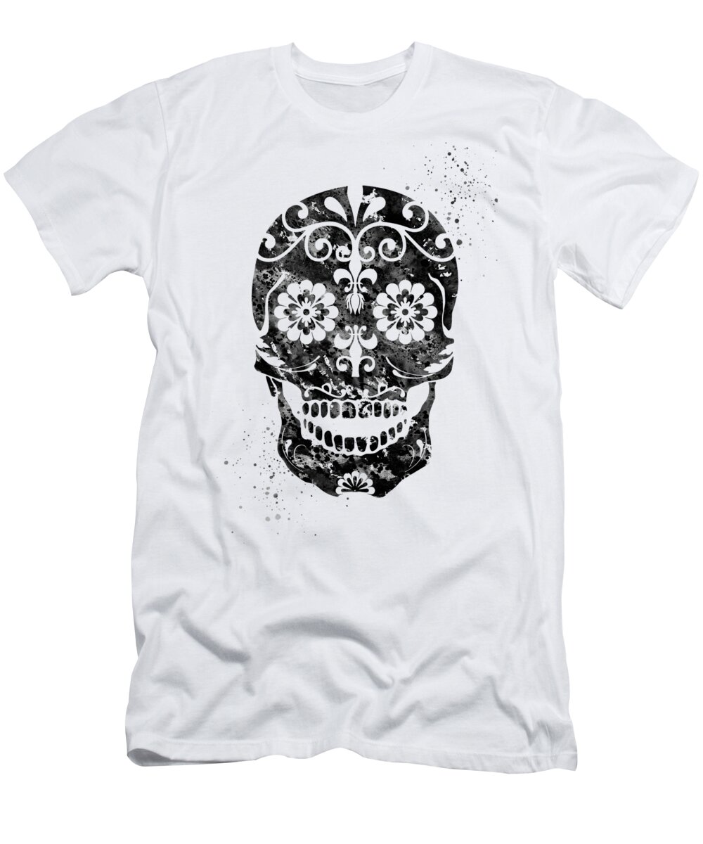 Sugar Skull T-Shirt featuring the digital art Sugar Skull-black #1 by Erzebet S