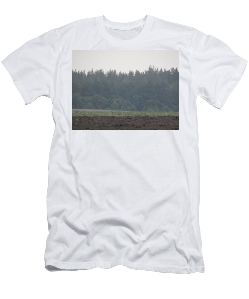 Field T-Shirt featuring the photograph Sunset on nature forest and fields at dusk #2 by Oleg Prokopenko